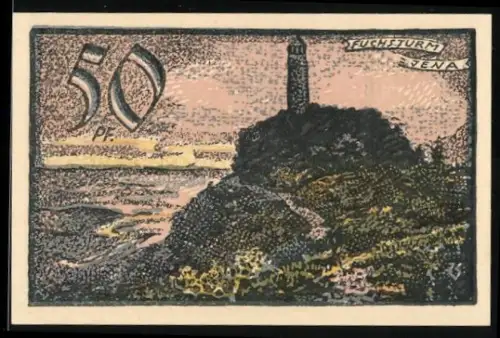 Notgeld Jena 1921, 50 Pfennig, Fuchsturm und Wappenmotive