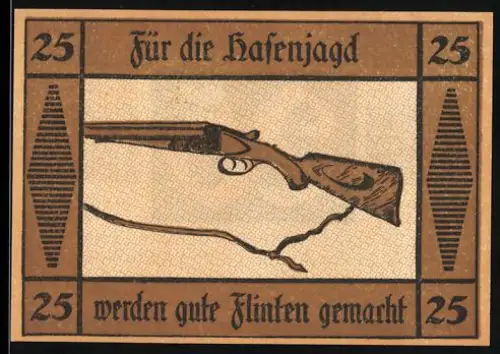Notgeld Suhl, 25 Pfennig, Gewehr für Hasenjagd und Stadtwappen