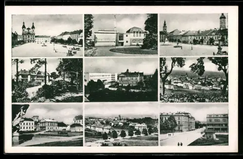 AK Ung. Hradisch, Ortspartie mit Kirche, Strassenzug mit Wohnhäusern, Parkanlagen