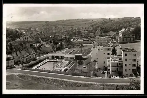 AK Bad Luhatschowitz, Städtisches Strandbad aus der Vogelschau