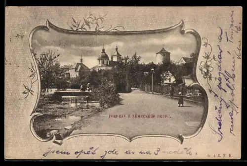 AK Nemecký Brod, Panorama, Passepartout