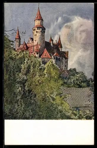 Künstler-AK Busau, Blick auf die Burg