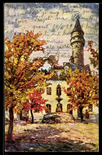 Künstler-AK Stramberg, Ortspartie im Herbst