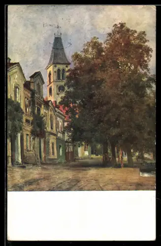 Künstler-AK Widim, Marktplatz mit Kirche