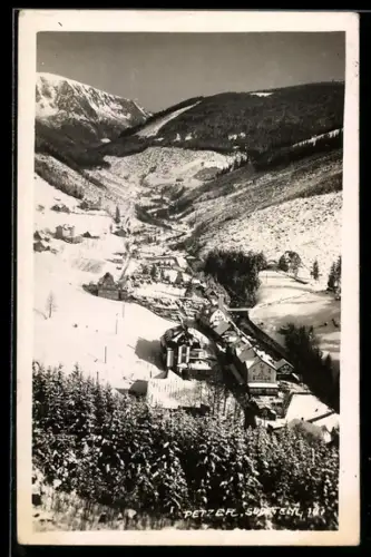 AK Petzer /Sudetengau, Ortsansicht im Winter