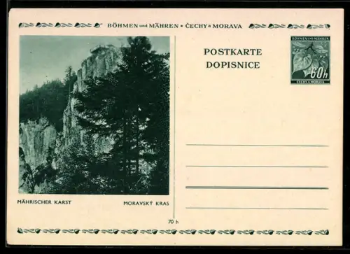 AK Ganzsache 60 Heller, Mährischer Karst, Aussichtsplattform auf dem Gipfel