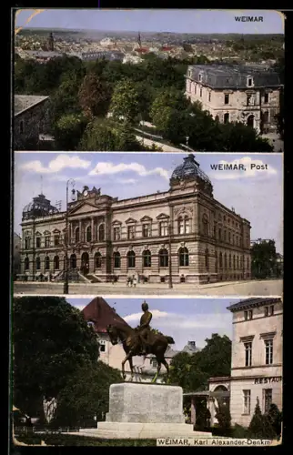 AK Weimar / Thüringen, Teilansicht, Post, Karl Alexander-Denkmal