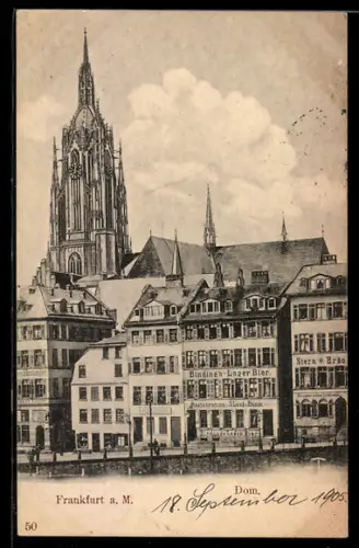 AK Alt-Frankfurt, Dom und Restaurant von S. Lang, Binding`s Lager-Bier