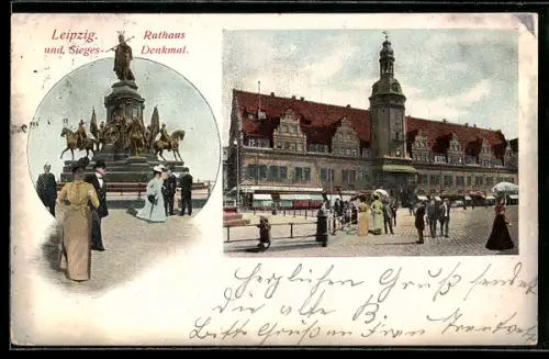 AK Leipzig, Rathaus und Sieges-Denkmal