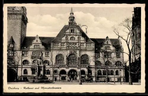 AK Duisburg, Rathaus und Mercatorbrunnen