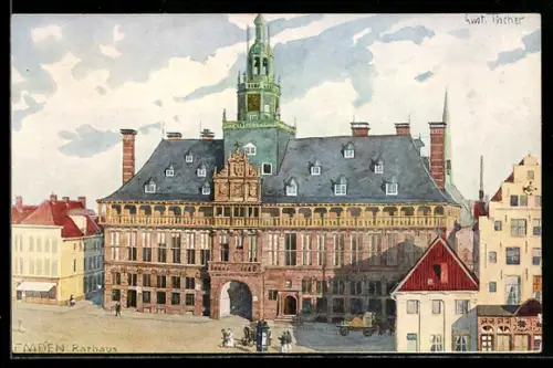 Künstler-AK sign. Gustav Tischer: Emden, Rathaus