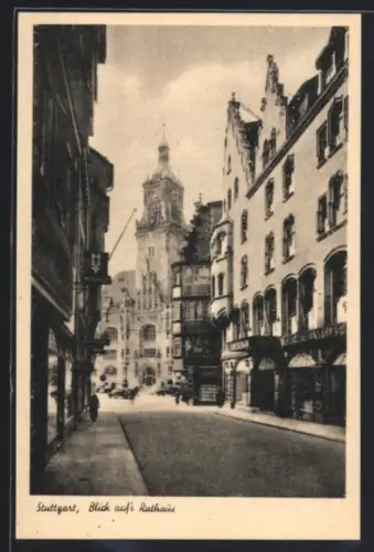 AK Stuttgart, Blick aufs Rathaus, Strassenpartie