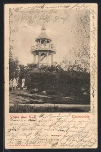 AK Hof, Thomashöhe, Turm, Besucher