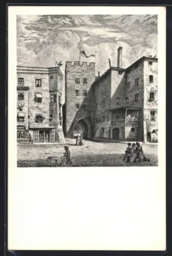 Künstler-AK Wasserburg a. Inn, Am Lugingertor