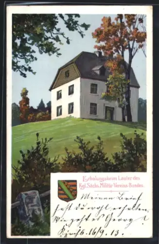 Künstler-AK Lauter /Sa., Erholungsheim des Kgl. Sächs. Militär-Vereins-Bundes, Wappen