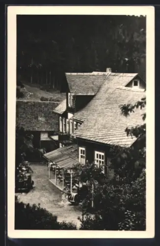 AK Vesser /Thür. Wald, Pensionshaus Deutsches Haus aus der Vogelschau