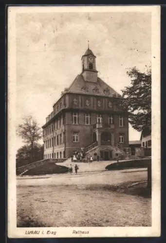 AK Lugau i. Erz., Rathaus mit Strassenecke