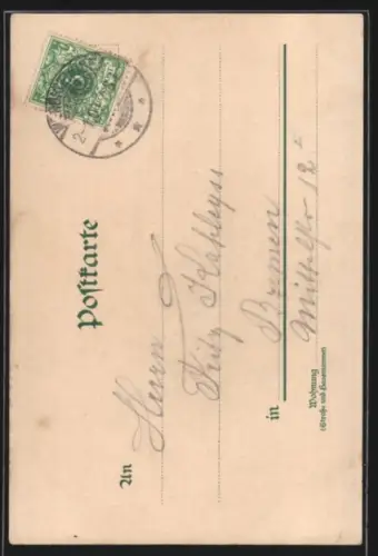 Lithographie Wernigerode, Rathaus und Brunnen