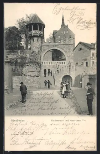 AK Wiesbaden, Heidenmauer mit römischem Tor