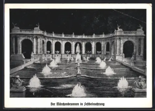 AK Berlin-Friedrichshain, Märchenbrunnen in Festbeleuchtung, 25 Jahre Märchenbrunnen