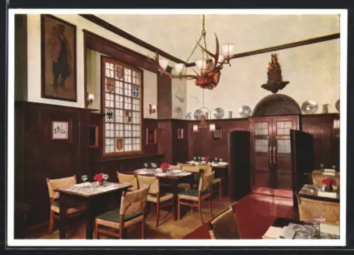 AK München, Schwarzwälders Naturweinhaus, Hartmannstrasse 8, Innenansicht, rücks. Aussenansicht m. Dom