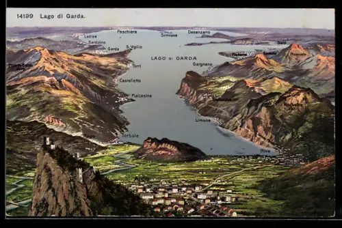 Künstler-AK Riva /Lago di Garda, Panorama