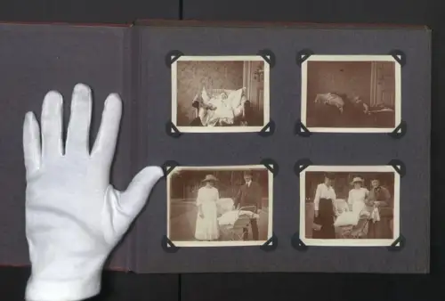 Fotoalbum mit 107 Fotografien, Kinderwagen Kinder Familienleben Ausflüge um 1910/20, Jugendstil Einband