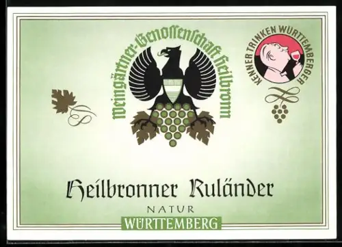 Getränkeetikett Weingärtner-Genossenschaft Heilbronn, Heilbronner Ruländer, Adler mit Weintrauben