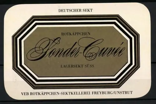 Getränkeetikett VEB Rotkäppchen Sektkellerei, Freyburg /Unstrut, Lagersekt Sonder-Cuvée
