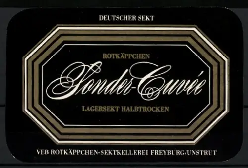 Getränkeetikett VEB Rotkäppchen Sektkellerei, Freyburg /Unstrut, Lagersekt Sonder-Cuvée halbtrocken