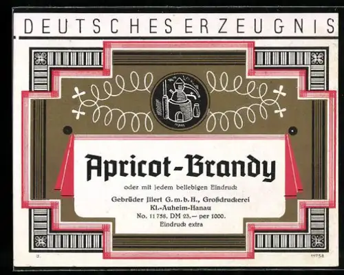 Getränkeetikett Apricot-Brandy, Deutsches Erzeugnis, Destillation