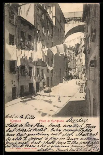 AK Genova, Ponte di Carignano con panni stesi ad asciugare