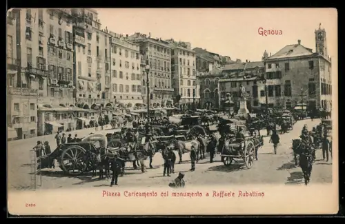 AK Genova, Piazza Caricamento col monumento a Raffaele Rubattino