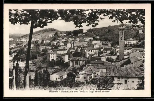 AK Fiesole, Panorama con Veduta degli scavi romani