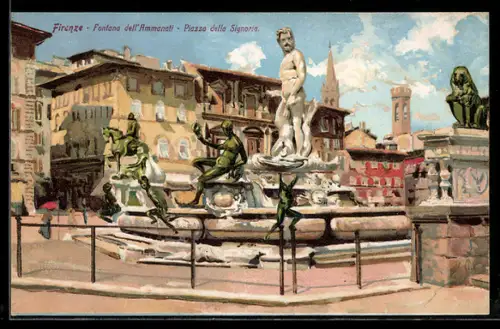 Künstler-AK Firenze, Fontana dell`Ammanati, Piazza della Signoria