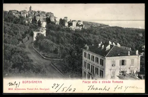 AK Bordighera, Paese alto e strada Romana