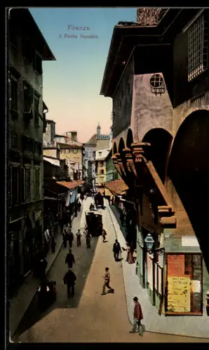 AK Firenze, Il Ponte Vecchio con passanti e carrozza