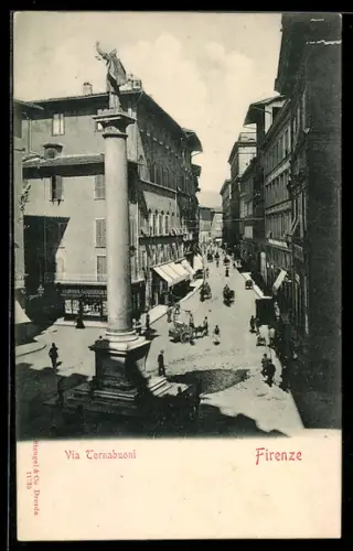 AK Firenze, Via Tornabuoni con colonne e passanti