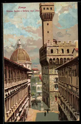 Künstler-AK Firenze, Palazzo Vecchio e Galleria degli Uffizi
