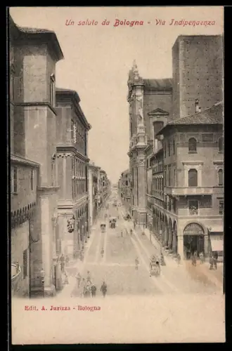 AK Bologna, Via Indipendenza con carrozze e pedoni