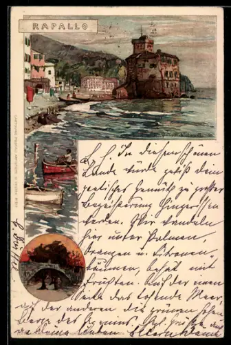 AK Rapallo, Castello sul mare e barche lungo la costa