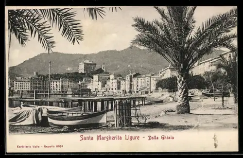 AK Santa Margherita Ligure, Dalla Ghiaia con barche e palme sullo sfondo delle colline