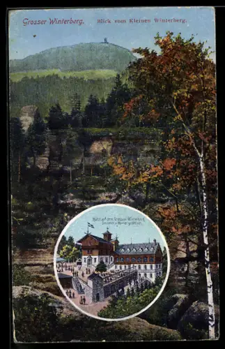 AK Grosser Winterberg, Blick vom Kleinen Winterberg, Hotel auf dem Grossen Winterberg