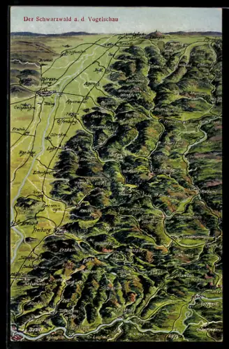 Künstler-AK Schwarzwald, Vogelschaukarte mit Orten und Landschaften