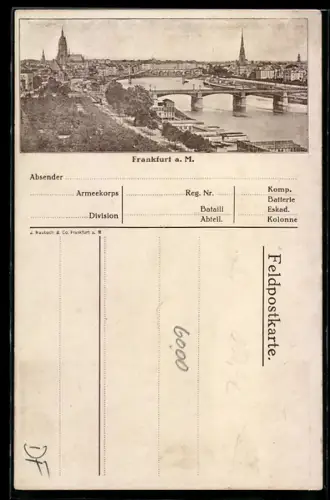 AK Frankfurt a. M., Ortsansicht mit Brücke und Dom, Verpflegungsstation Hippodrom 1915