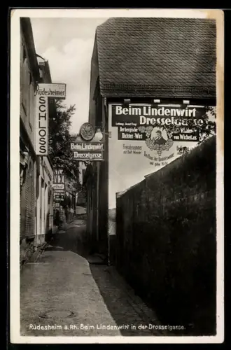 AK Rüdesheim a. Rh., Beim Lindenwirt, Drosselgasse, Gasthaus Schloss