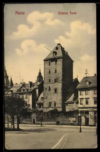 AK Mainz, Eiserner Turm mit Nachbargebäuden