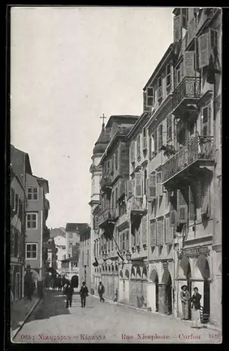 AK Corfou, Rue Nicephore mit Geschäften