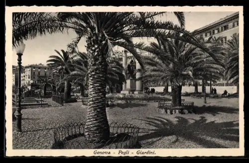 AK Pegli /Genova, Giardini con palme e monumento
