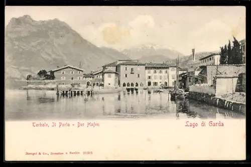 AK Torbole /Lago di Garda, Il Porto e le montagne sullo sfondo